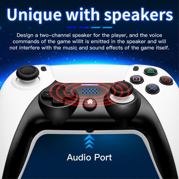 P04 Bluetooth Wireless Game Controller Double Vibration Joystick Gamepad with Speaker for Nintendo Switch/PS4 Game Consoles - White