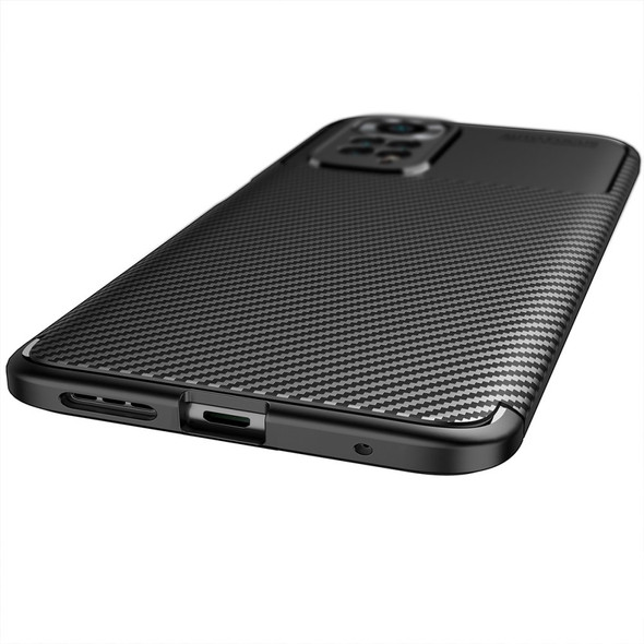 For Xiaomi Redmi Note 11 4G (Qualcomm)/Redmi Note 11S 4G Carbon Fiber Texture Design Soft TPU Drop-proof Slim Light Phone Cover - Black