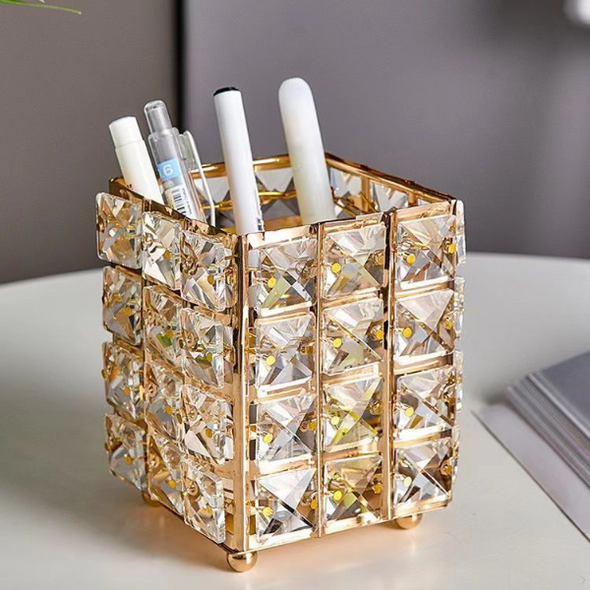 Elegant Crystal Makeup Brush & Cosmetic Organiser - Rosegold