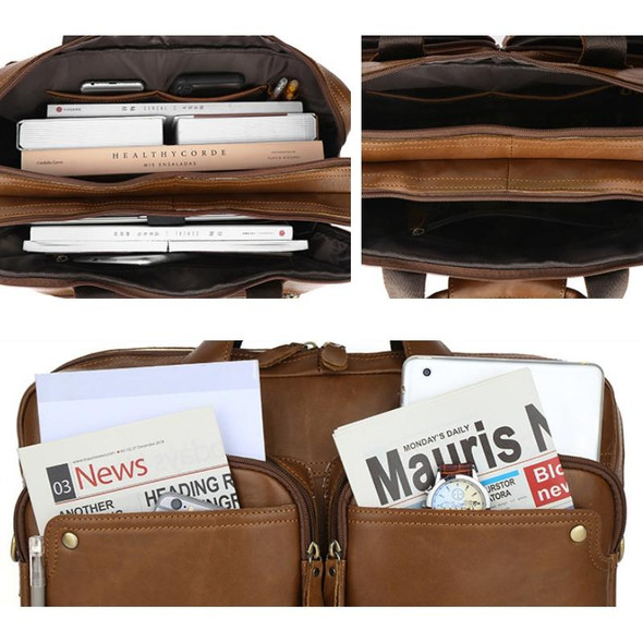 9914 Large-Capacity Men Laptop Bag One-Shoulder Business Briefcase(Brown)
