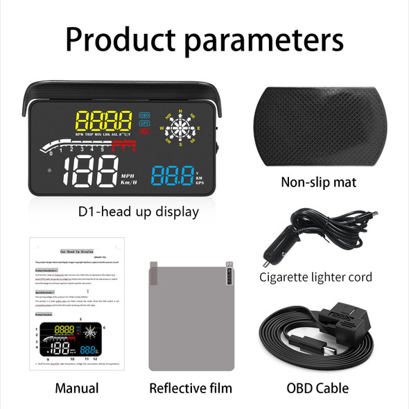 D1 Car OBD2 HUD Head-up Display GPS Speed Meter Speed / Voltage / Water Temperature Speed Alarm