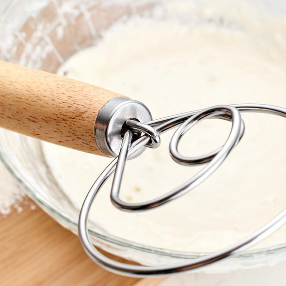 2 PCS 13 Inch Oak Handle Flour Mixer Dough Stainless Steel Mixing Rod Coil Whisk Double Circle Agitator