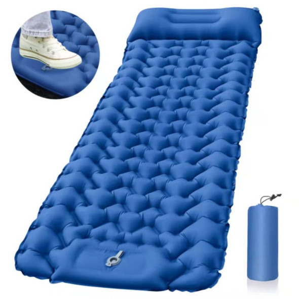 Foot Pump Portable Sleeping Pad Outdoor Camping Hiking Inflatable Air Mattress with Pillow - Blue