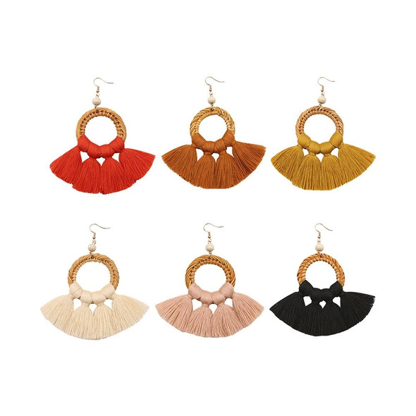 2 Pairs Ethnic Style Cotton Tassel Earrings Exaggerated Earrings Long Earrings(Black )