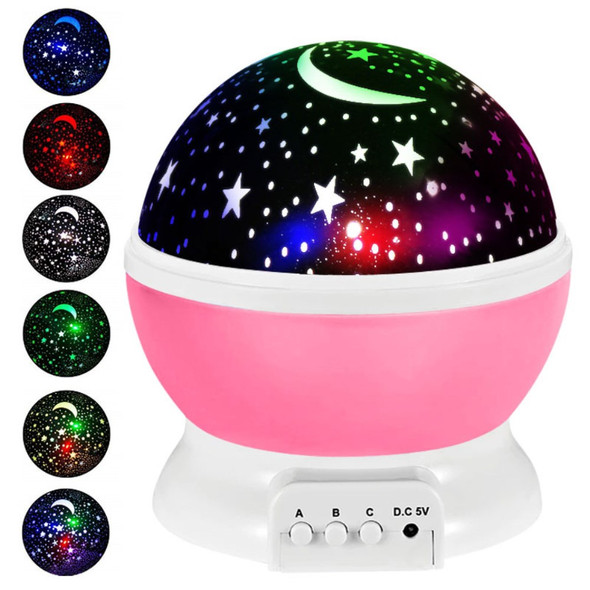 Rotating Starry Sky LED Projector Light Battery/USB Powered Bedroom Night Light (Upgraded HD 2.5W) - Rose / White