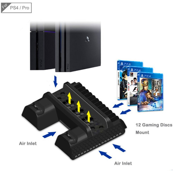 TP4-882 Vertical Stand with Cooling Fan Controller Cooler Dual Charging Station for Sony Playstation PS4/PS4 Slim/PS4 Pro