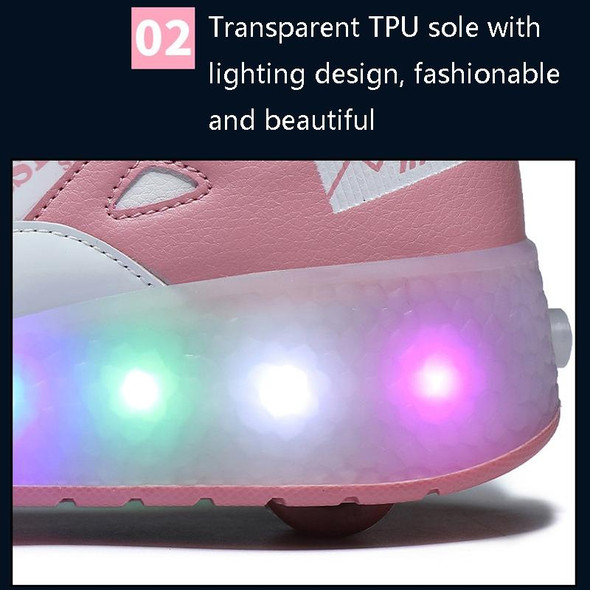 E68 Two-Wheeled Children Skating Shoes Rechargeable Light Wheel Shoes, Size: 36(Pink)