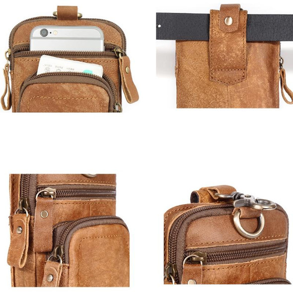 6386 Men Retro Cowhide Multifunctional Sports Belt Waist Bag(Coffee)