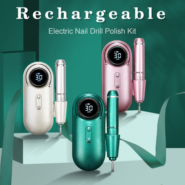 Electric Nail Drill Polish Kit 30000RPM Nail File Manicure Pedicure Tool with 6 Drill Bits Sanding Bands - Green