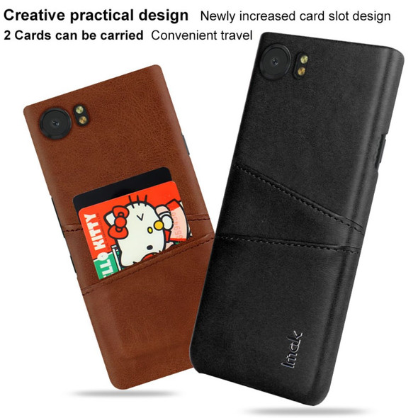IMAK Ruiyi Series Leather Skin Plastic Phone Shell with Card Holder for BlackBerry Keyone/DTEK70 - Black