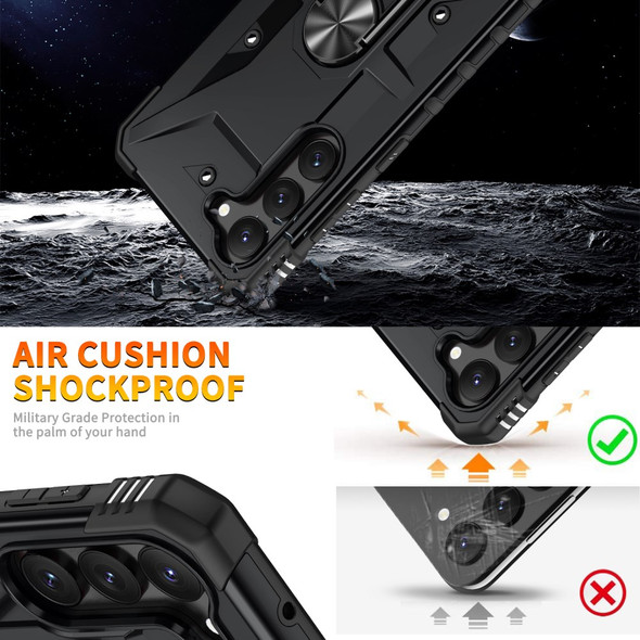 For Samsung Galaxy S23 Scratch Proof Ring Car Mount Kickstand Phone Case Hard PC Soft TPU Hybrid Military-Grade Shockproof Cover - Black