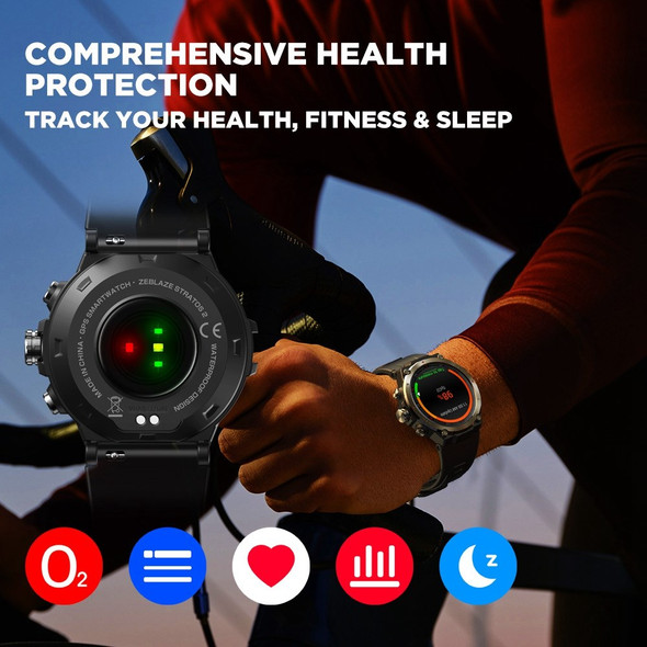 ZEBLAZE Stratos 2 GPS Smart Watch 1.3 inch AMOLED Screen 5ATM Waterproof Sports Bracelet Multifunctional Health Watch with Heart Rate Monitoring - Black