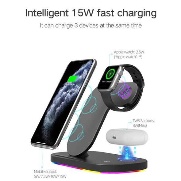 3 in 1 15W Fast Charging Qi Wireless Charger Stand for Apple iPhone iWatch Airpods Headphone - White