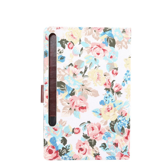 Flower Cloth Skin Wallet PU Leather Tablet Cover for Samsung Galaxy Tab S6 SM-T860 (Wi-Fi) /SM-T865 (LTE) - White