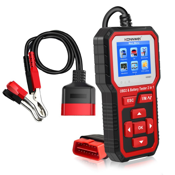 KONNWEI KW681 2 in 1 6-12V Car Battery Tester OBD2 Cars Fault Diagnosis Instrument Battery Analyzer