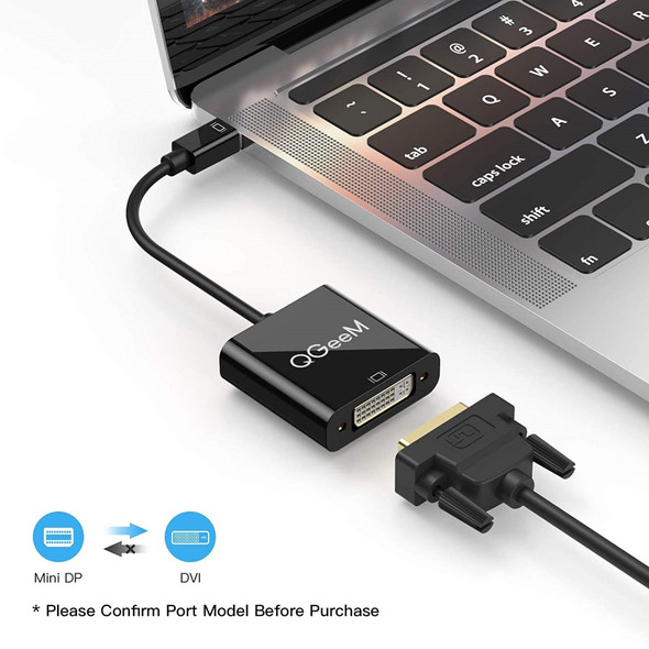 QGEEM QG-HD27 Mini DP to DVI Adapter Cable Mini DisplayPort Male to DVI Female Converter Compatible with MacBook Thunderbolt Port Monitor Projector