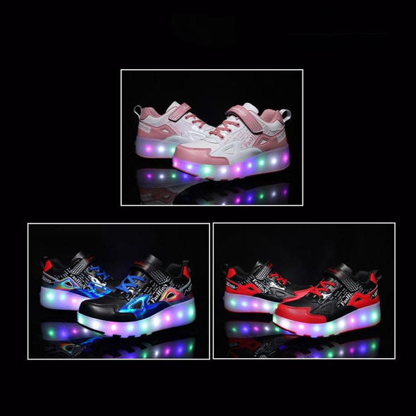 E68 Two-Wheeled Children Skating Shoes Rechargeable Light Wheel Shoes, Size: 37(Pink)