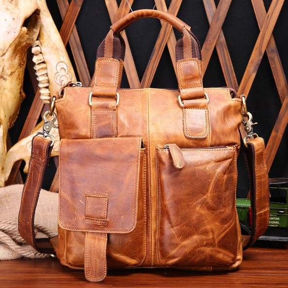 B259 Men Retro Business Handbag Shoulder Messenger Bag, Size: 30x31x8cm(Yellow Crazy Horse)