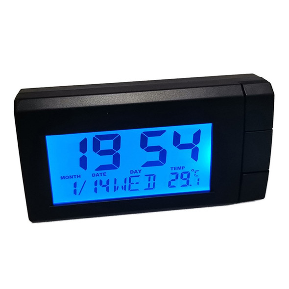 2-in-1 Blue Backlight Car LCD Digital Clock Temperature Display Thermometer Electronic Clock Car Ornament