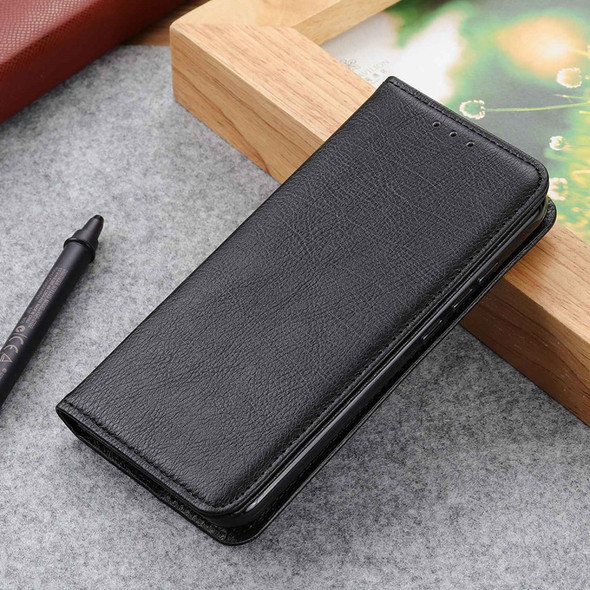 For Xiaomi 12 Lite Litchi Texture Split Leather Case Wallet Stand Magnetic Auto Closure Flip Folio Phone Cover - Black