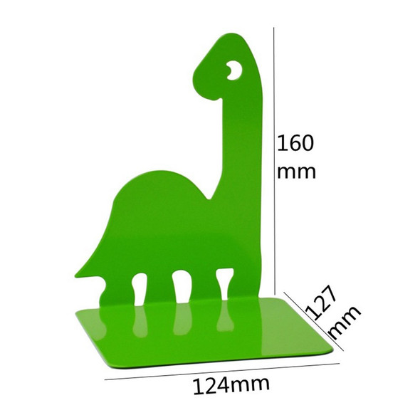 1 Pair Bookends Cartoon Dinosaur Bookshelf Non-slip Metal Book Storage Organizer for Home, School, Office - Green