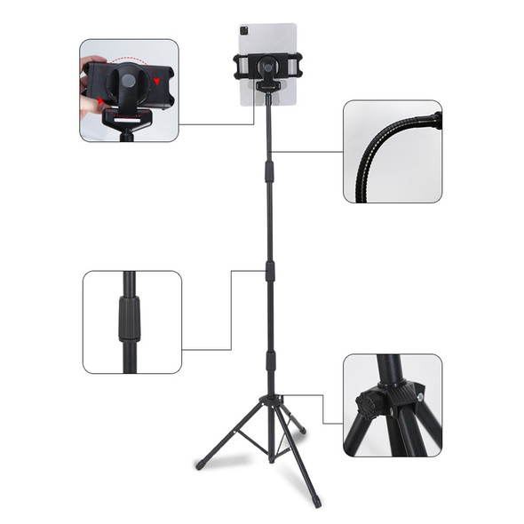 JY306V8 Tablet Tripod Stand for 4.7''-12.9'' Tablets and Phones Height Adjustable Stand Holder 360-degree Rotating Mount Stand