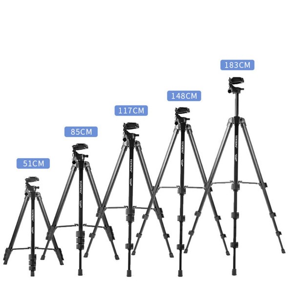 YUNTENG VCT-618N Portable Aluminum Alloy Tripod Stand Extendable Photography Tripod 360-Degree Rotating Gimbal Stabilizer Shockproof Camera Mount for SLR/Digital SLR