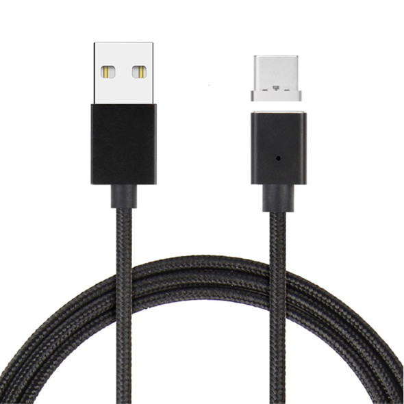 Woven Pattern 1M Magnetic Type-C USB Charging Cable for Samsung HTC LG Huawei - Black