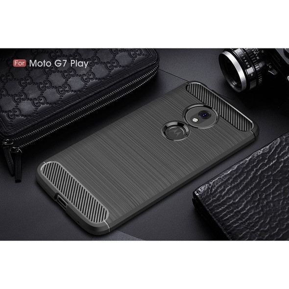 Carbon Fiber Texture Brushed TPU Case for Motorola Moto G7 Play EU / US Version - Black