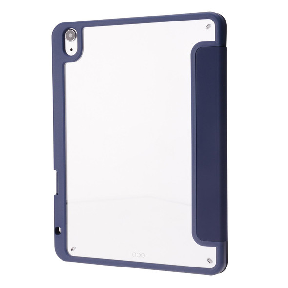 Deformation Transparent Acrylic Horizontal Flip PU Leatherette Case with Multi-folding Holder & Sleep / Wake-up Function & Pen Slot - iPad Air 2022 / 2020 10.9(Dark Blue)