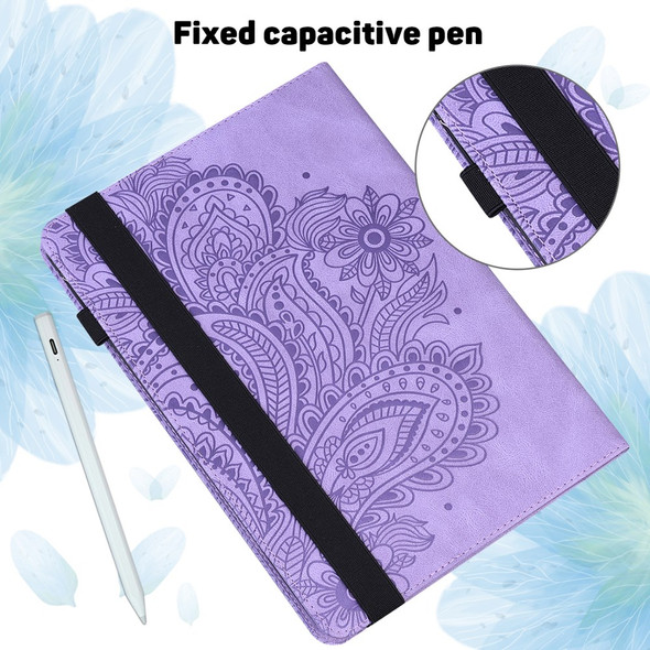 Imprinted Flower Pattern Leather Wallet Stand Tablet Protective Shell for Samsung Galaxy Tab S7 SM-T870 SM-T875 SM-T876B / S8 - Purple