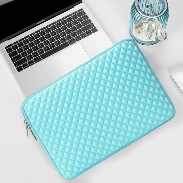 Solid Color Diamond Pattern Universal Laptop Carrying Sleeve Bag with Notebook Adapter Bag for 14-inch - 14.6-inch Laptop - Blue