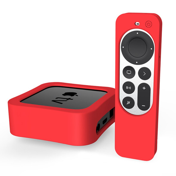 Set-top Box + Remote Controller Silicone Anti-drop Protective Covers Set for Apple TV 4K 2021 - Red