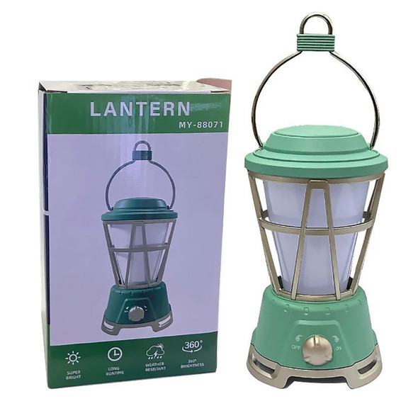 MY-88071 Retro LED Lamp Portable Outdoor Camping Lantern Light USB Rechargeable Solar Charging Tent Light Decorative Garden Lamp - Green
