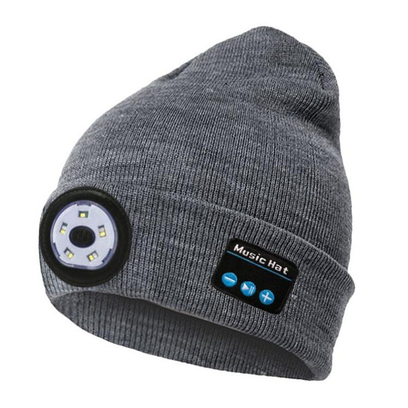Outdoor Night Running Night Fishing LED Light Illumination Bluetooth 5.0 Knitted Hat (Grey)