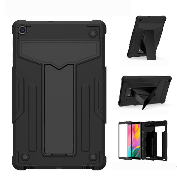 Samsung Galaxy Tab A10.1 (2019) T510 T-shaped Bracket Contrast Color Shockproof PC + Silicone Flat Protective Case(Black+Black)