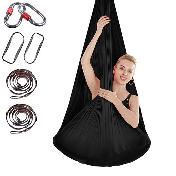 Indoor Anti-gravity Yoga Knot-free Aerial Yoga Hammock with Buckle / Extension Strap, Size: 400x280cm(Black)