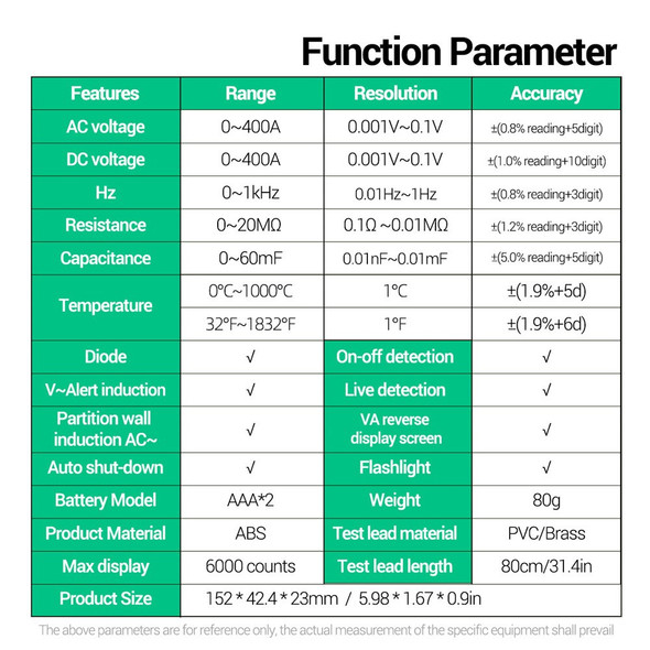 ANENG AN998  Digital Multimeter 6000 Counts Auto Range AC/DC Voltmeter OHM HZ Temperature Tester