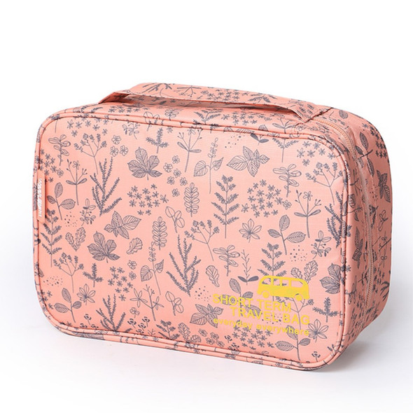 WEEKEIGHT Portable Travel Makeup Toiletry Bag Multi-pocket Cosmetics Storage Bag with Hanging Hook - Pink/Leaf
