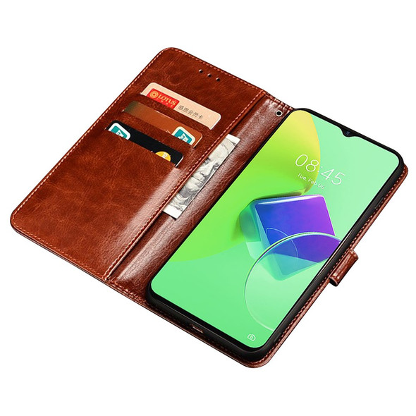 IDEWEI For Tecno Phantom X2 5G Crazy Horse Texture PU Leather Anti-drop Cover Folio Flip Phone Case with Stand Wallet - Brown