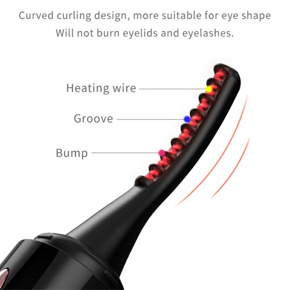 KEKESU K-CU-S20 Type-C Rechargeable Heated Eyelash Curler Curler Quick Natural Curling Tool Electric Eyelashes with 4 Temperature Gears for Makeup - Black