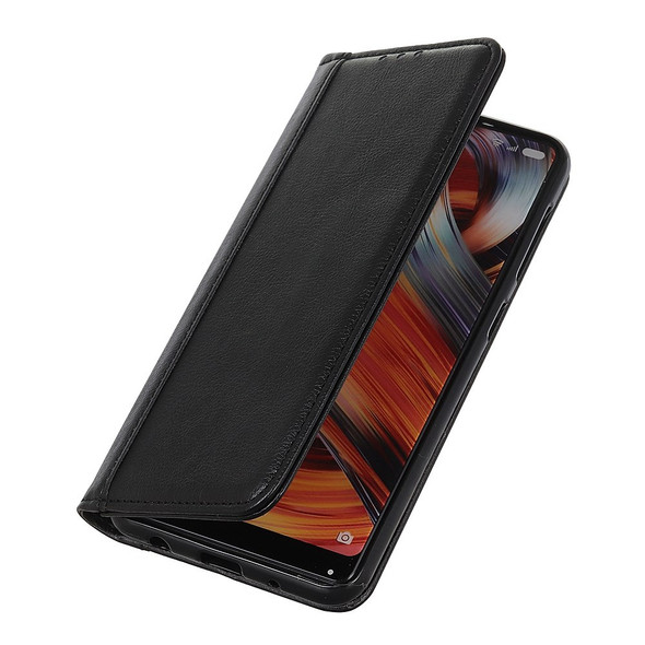 For Xiaomi Poco M4 Pro 4G Split Leather Magnetic Absorption Protective Case Litchi Texture TPU Wallet Stand Mobile Phone Cover - Black