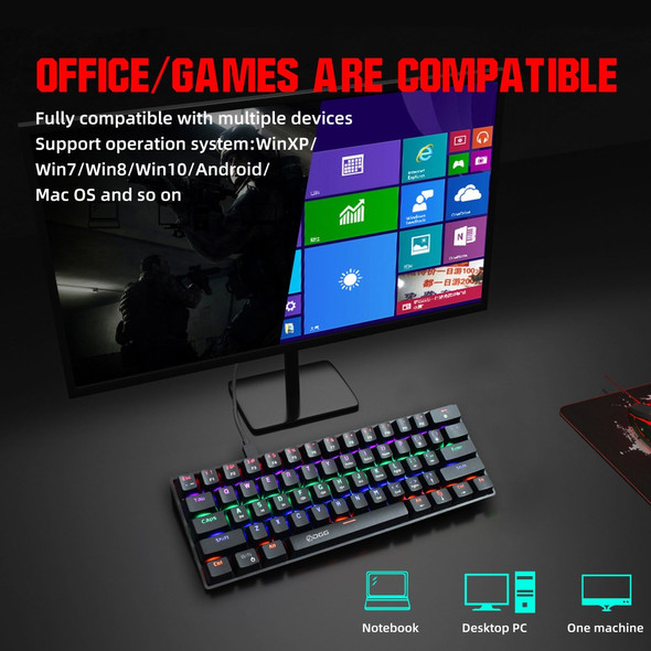 HXSJ V900 Wired 61 Keys Colorful Backlit Computer Laptop Home Office Gaming Blue Switch Mechanical Keyboard - Black