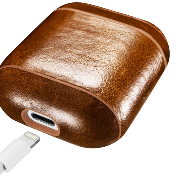 Leather AirPods Shell Case for Apple AirPods with Wireless Charging Case (2019) / AirPods with Charging Case (2019) (2016) - Brown