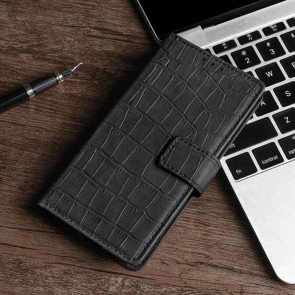 For ZTE Blade A72 5G  Skin-friendly Crocodile Texture Phone Case Foldable Stand Anti-scratch Magnetic Closure PU Leather Phone Flip Wallet Cover - Black