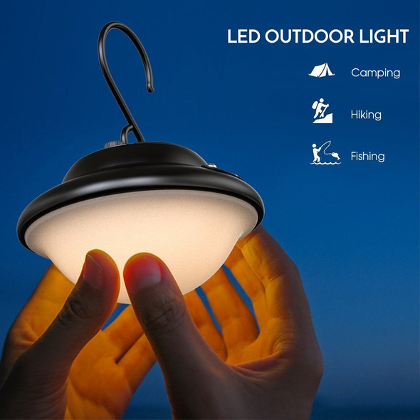 2 Light Modes Outdoor Camping Lantern IPX4 Waterproof Warm LED Tent Hanging Lamp Hiking Fishing Light - Black