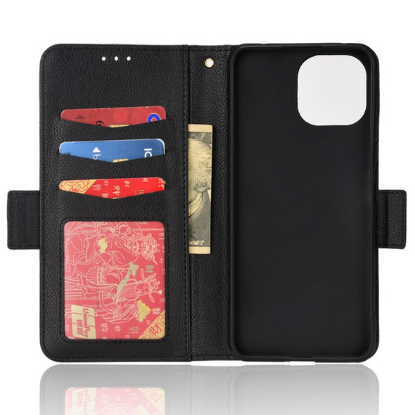 Folio Flip Litchi Texture Wallet Case PU Leather Well-protected Anti-fall Mobile Phone Cover with Stand for Xiaomi 11 Lite 5G NE/Xiaomi Mi 11 Lite 4G/5G - Black