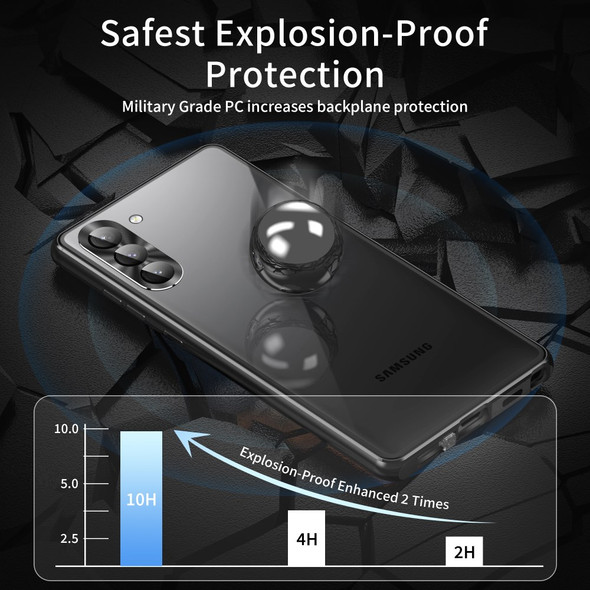 Anti-drop Phone Cover  For Samsung Galaxy S23, Anti-peep Single-Sided Tempered Glass+PC Panel Phone Case with Safety Buckle and Magnetic Adsorption Metal Frame - Black