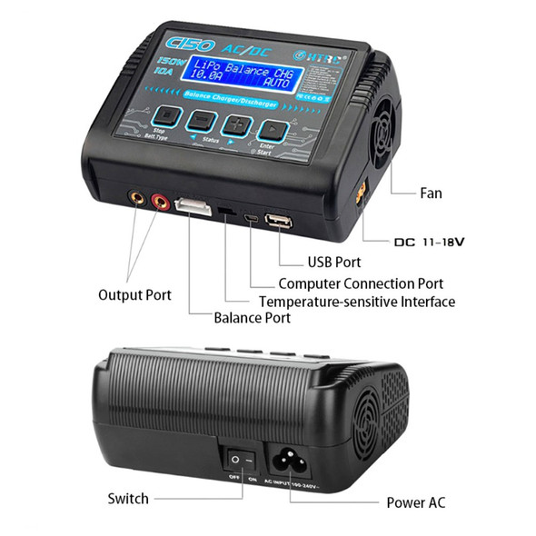 HTRC C150 150W 10A Smart Charger for Electric Toys Balance Charger Airplane Model Lithium Battery Charger - US Plug