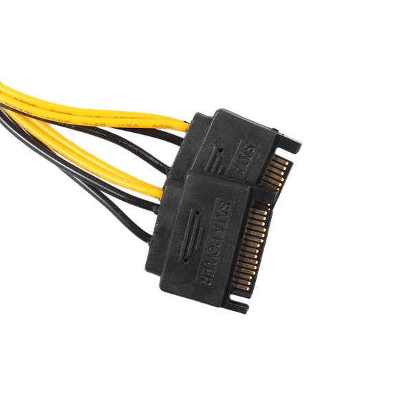 Dual Two SATA 15 Pin Male to PCI-e 6 Pin Female Video Card Power Cable